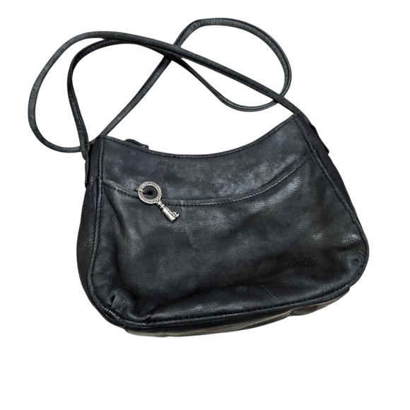 Vintage Fossil 90s Leather Crossbody Bag Black Small Purse Genuine Minimalist - Picture 1 of 11
